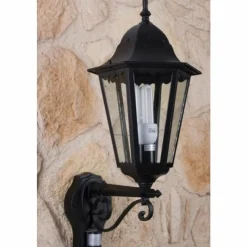 Luminaires Lutec Applique murale d'extérieur LUTEC BRISTOL Noir, Transparent, 1 lumière, Détecteur de mouvement