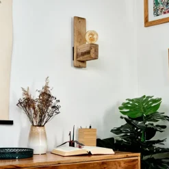 Lampes Vintages & Rétros-hofstein Applique murale Edna Bois clair, Noir, 1 lumière