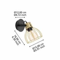 Lampes Industrielles-Luminaires Eglo Applique murale Eglo SAMBATELLO Laiton, Noir, 1 lumière