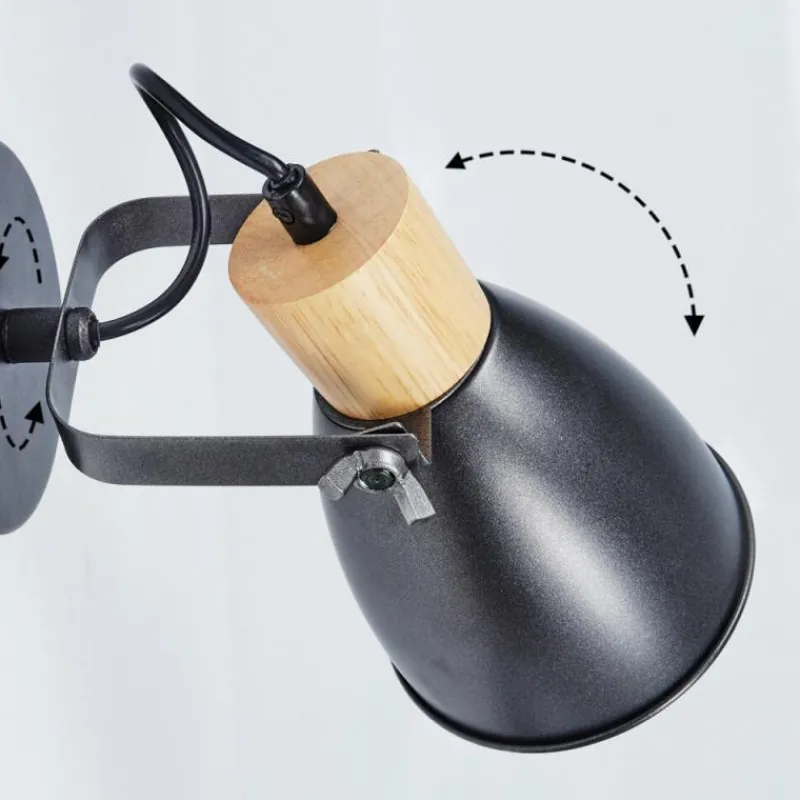 hofstein Applique murale Elm Anthracite, Bois clair, 1 lumière