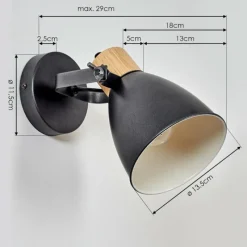 hofstein Applique murale Elm Anthracite, Bois clair, 1 lumière