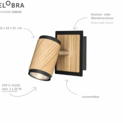 Lampes En Bois-Luminaires Elobra Applique murale Elobra Bolivia Écru, Noir, 1 lumière