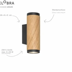 Lampes En Bois-Luminaires Elobra Applique murale Elobra Bolivia Écru, Noir, 2 lumières