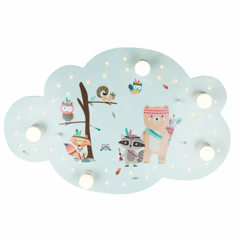 Lampes En Bois-Luminaires Elobra Applique murale Elobra LITTLE INDIANS Vert, 5 lumières