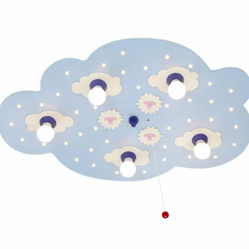 Lampes En Bois-Luminaires Elobra Applique murale Elobra SCHÄFCHENWOLKE Bleu, 5 lumières