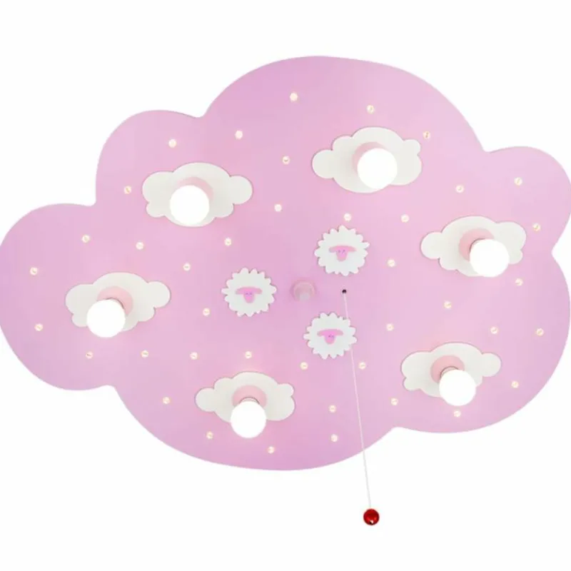 Lampes En Bois-Luminaires Elobra Applique murale Elobra SCHÄFCHENWOLKE Rose, 6 lumières