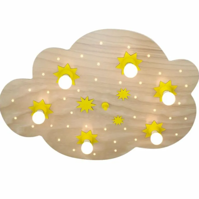 Lampes En Bois-Luminaires Elobra Applique murale Elobra STERNENWOLKE Bois clair, 6 lumières