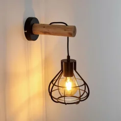 Lampes Vintages & Rétros-hofstein Applique murale Gainesville Bois clair, Noir, 1 lumière