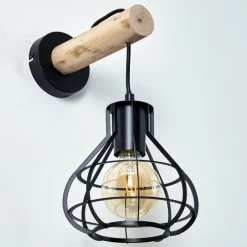 Lampes Vintages & Rétros-hofstein Applique murale Gainesville Bois clair, Noir, 1 lumière