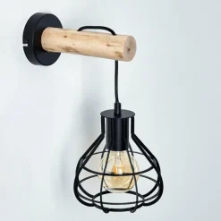 Lampes Vintages & Rétros-hofstein Applique murale Gainesville Bois clair, Noir, 1 lumière