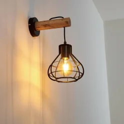 Lampes Vintages & Rétros-hofstein Applique murale Gainesville Bois clair, Noir, 1 lumière