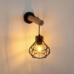 Lampes Vintages & Rétros-hofstein Applique murale Gainesville Bois clair, Noir, 1 lumière