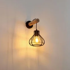 Lampes Vintages & Rétros-hofstein Applique murale Gainesville Bois clair, Noir, 1 lumière