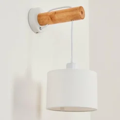 Lampes En Tissu-Luminaires Globo Lighting Applique murale Geelong Bois clair, Blanc, 1 lumière