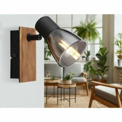 Suspension Verre Fumé-Luminaires Globo Lighting Applique murale Globo CLAUDE Bois foncé, Noir, 1 lumière