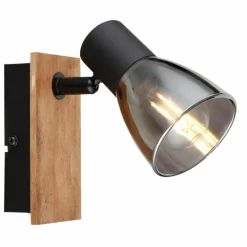 Suspension Verre Fumé-Luminaires Globo Lighting Applique murale Globo CLAUDE Bois foncé, Noir, 1 lumière