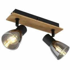 Suspension Verre Fumé-Luminaires Globo Lighting Applique murale Globo CLAUDE Bois foncé, Noir, 2 lumières