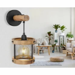 Lampes En Bois-Luminaires Globo Lighting Applique murale Globo JEANIE Bois foncé, Noir, 1 lumière