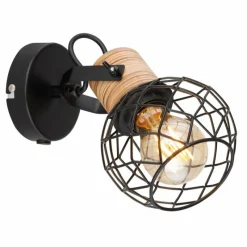 Lampes En Bois-Luminaires Globo Lighting Applique murale Globo LACKY Bois clair, Noir, 1 lumière