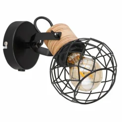 Lampes En Bois-Luminaires Globo Lighting Applique murale Globo LACKY Bois clair, Noir, 1 lumière