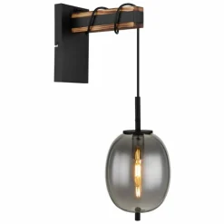 Suspension Verre Fumé-Luminaires Globo Lighting Applique murale Globo LOREY Bois foncé, Noir, 1 lumière