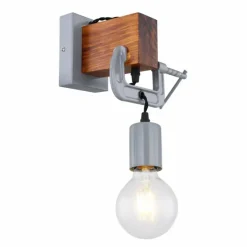 Lampes En Bois-Luminaires Globo Lighting Applique murale Globo LUDI Gris, Bois foncé, 1 lumière