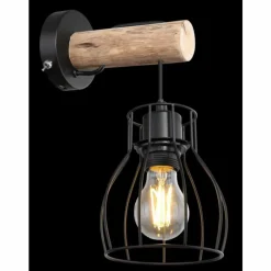 Luminaires Scandinaves-Luminaires Globo Lighting Applique murale Globo MINA Bois clair, Noir, 1 lumière