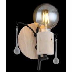 Luminaires Scandinaves-Luminaires Globo Lighting Applique murale Globo NOLE Bois clair, Noir, 1 lumière