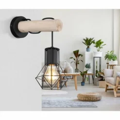 Lampes En Bois-Luminaires Globo Lighting Applique murale Globo PRISKA Écru, Noir, 1 lumière