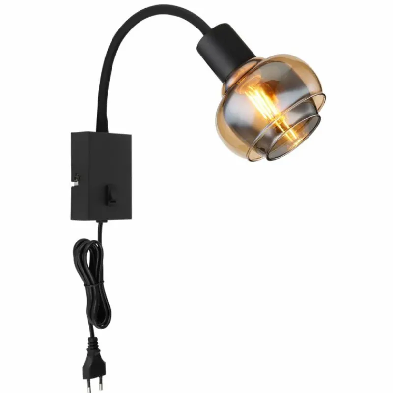 Suspension Verre Fumé-Luminaires Globo Lighting Applique murale Globo TOKKI Noir, 1 lumière