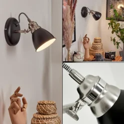 Lampes Industrielles-hofstein Applique murale Gralingen Nickel mat, Noir, Blanc, 1 lumière