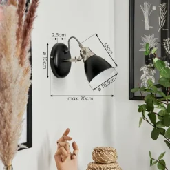 Lampes Industrielles-hofstein Applique murale Gralingen Nickel mat, Noir, Blanc, 1 lumière