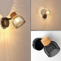 Lampes En Bois-hofstein Applique murale Grongroft Bois clair, Noir, 1 lumière