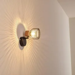 Lampes En Bois-hofstein Applique murale Grongroft Bois clair, Noir, 1 lumière