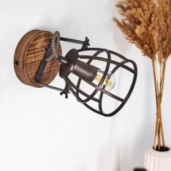 Lampes Industrielles-hofstein Applique murale Haervej Bois foncé, Noir, 1 lumière