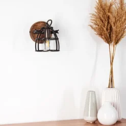 Lampes Industrielles-hofstein Applique murale Haervej Bois foncé, Noir, 1 lumière