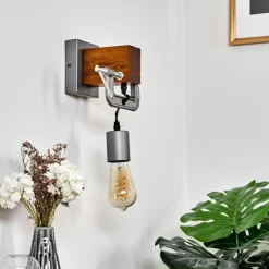 Lampes Industrielles-hofstein Applique murale Hautahi Gris, Bois foncé, 1 lumière