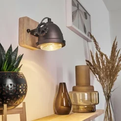 Lampes Industrielles-hofstein Applique murale Herford Brun, Bois foncé, Noir, 1 lumière