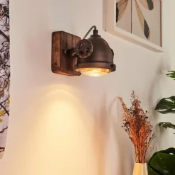 Lampes Industrielles-hofstein Applique murale Herford Brun, Bois foncé, 1 lumière