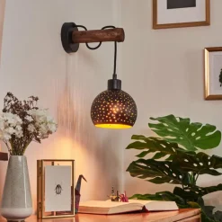 Lampes Vintages & Rétros-hofstein Applique murale Imana Bois foncé, Noir, 1 lumière