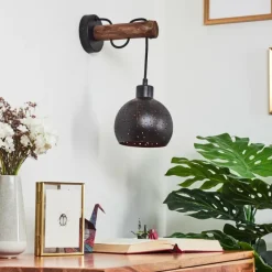 Lampes Vintages & Rétros-hofstein Applique murale Imana Bois foncé, Noir, 1 lumière