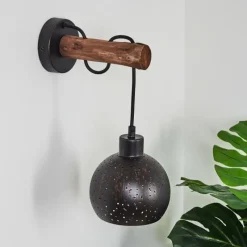 Lampes Vintages & Rétros-hofstein Applique murale Imana Bois foncé, Noir, 1 lumière