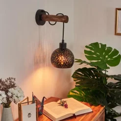 Lampes Vintages & Rétros-hofstein Applique murale Imana Bois foncé, Noir, 1 lumière