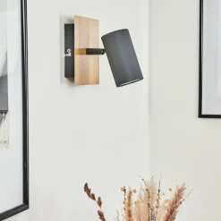 Lampes En Bois-hofstein Applique murale Javel Gris, Couleur bois, Noir, 1 lumière