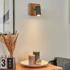 Lampes En Bois-hofstein Applique murale Javel Gris, Couleur bois, Noir, 1 lumière