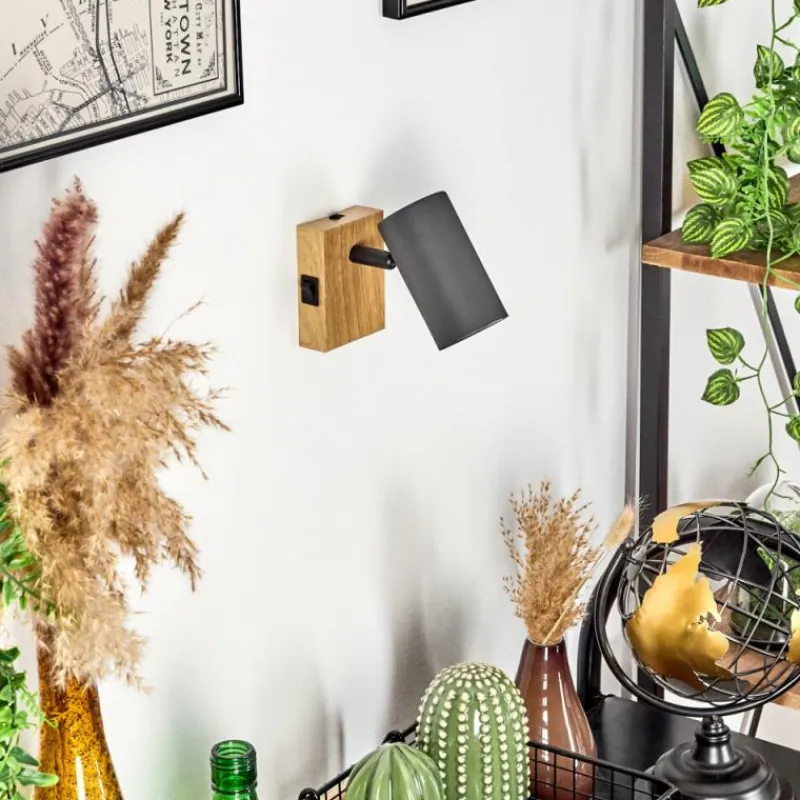 hofstein Applique murale Javel Gris, Couleur bois, Noir, 1 lumière
