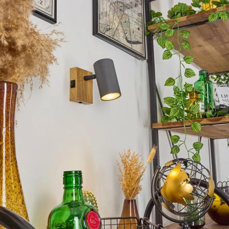 hofstein Applique murale Javel Gris, Couleur bois, Noir, 1 lumière