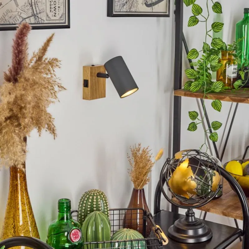 hofstein Applique murale Javel Gris, Couleur bois, Noir, 1 lumière