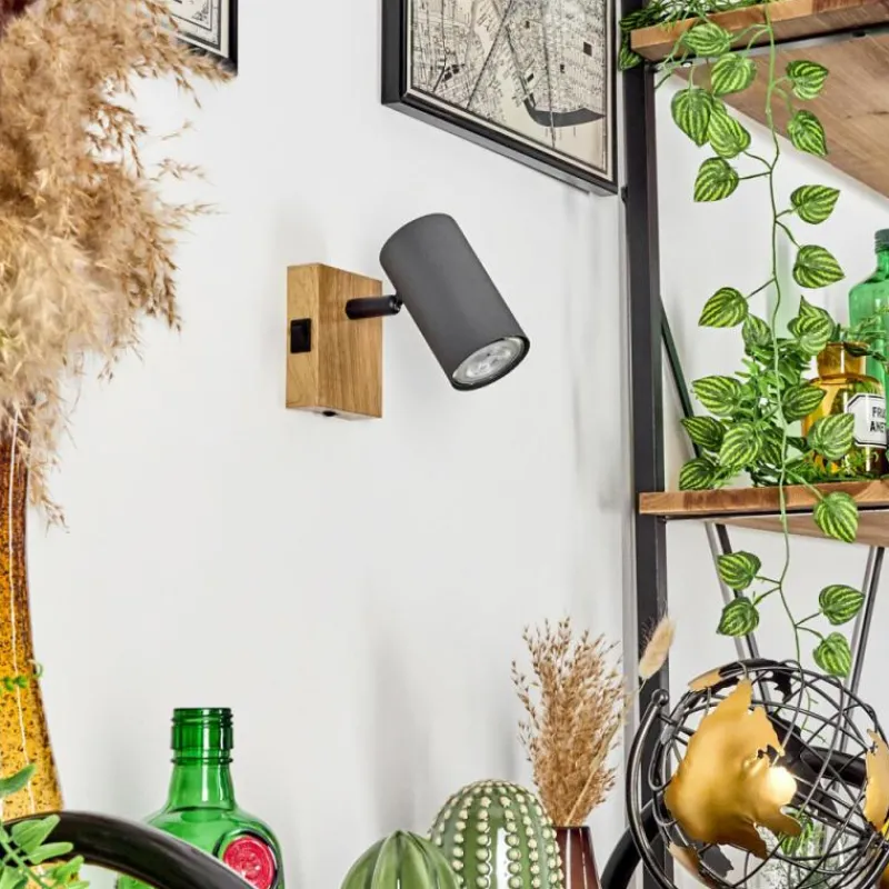 hofstein Applique murale Javel Gris, Couleur bois, Noir, 1 lumière