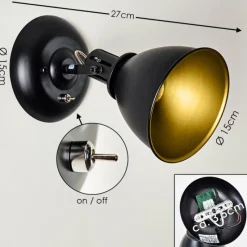 Lampes Dorées-hofstein Applique murale Koppom Noir, 1 lumière